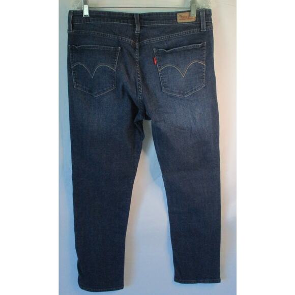 Levi Women's Mid Rise Dark Wash Straight Leg Skinny Blue Jeans Size 14 - Picture 4 of 9